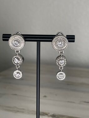 Judith Ripka Sterling Silver Diamonique Triple Drop Dangle Earrings